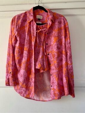 Floral Button-Up Shirt - Pink & Orange (Matching Shorts Listed)
